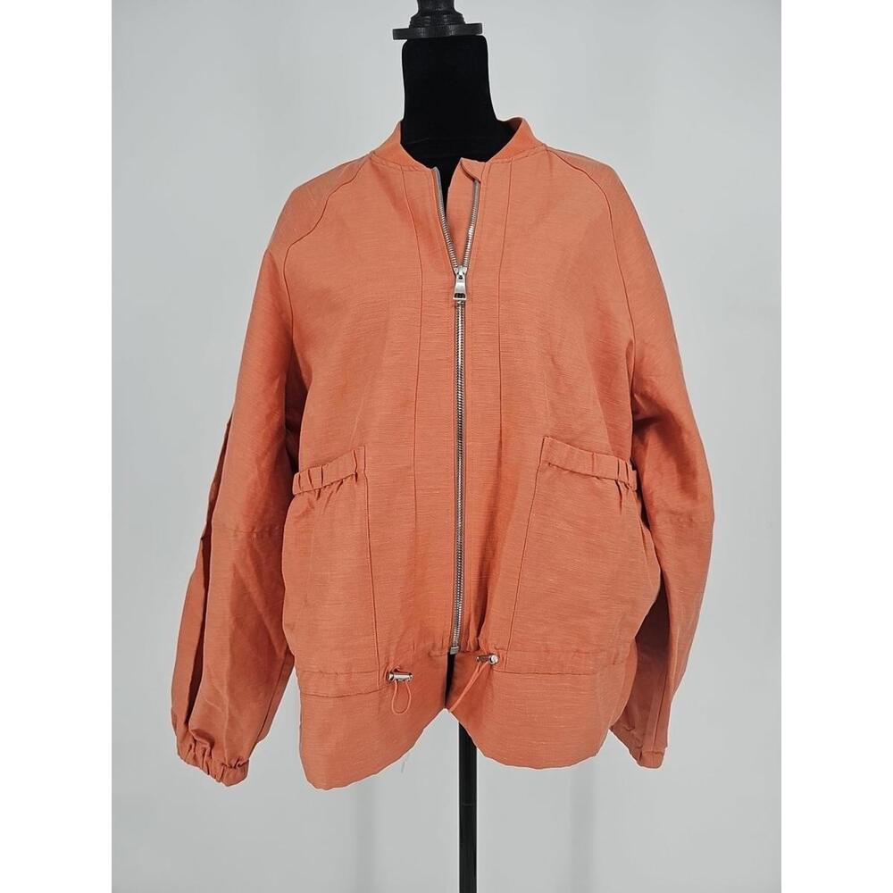 Athleta x Alicia Keys Orange Linen Jacket‎ Small Pockets Linen Blend Lux